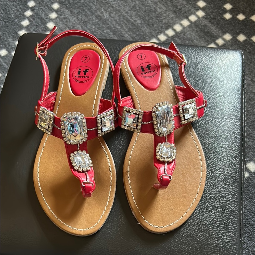 Red Embellished Women's Sandals